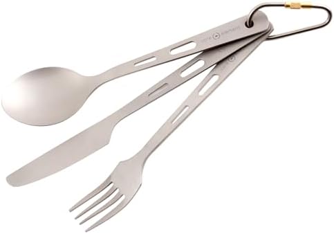 CORE ELEMENT CE 100% Titanium Three-Piece Utensil Set Fork Knife Spoon Outdoor Ultralight Portable Open Campfire Flatware for Camping Backpacking