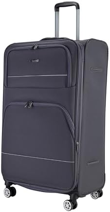 Pierre Cardin Softside Luggage Set of 3 Extra Large Size, Premium and Lightweight Fabric Material Suitcase, ANTI Theft Double Zipper, Expandable, 4 Double Wheels (Grey)