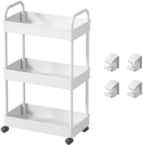 Prince horizon Multi-Layer Kitchen Storage Shelf, Rotatable Kitchen Fruit Vegetable Storage Basket, Square Kitchen Storage Rack Floor Standing (White, 28x28x61 CM)
