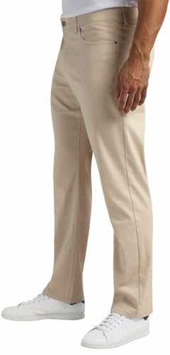 SIZE 36X30 - IZOD Mens Mid-Weight Comfort Stretch Knit Denim 5 Pocket Pant (US, Waist Inseam, Regular, Tan)