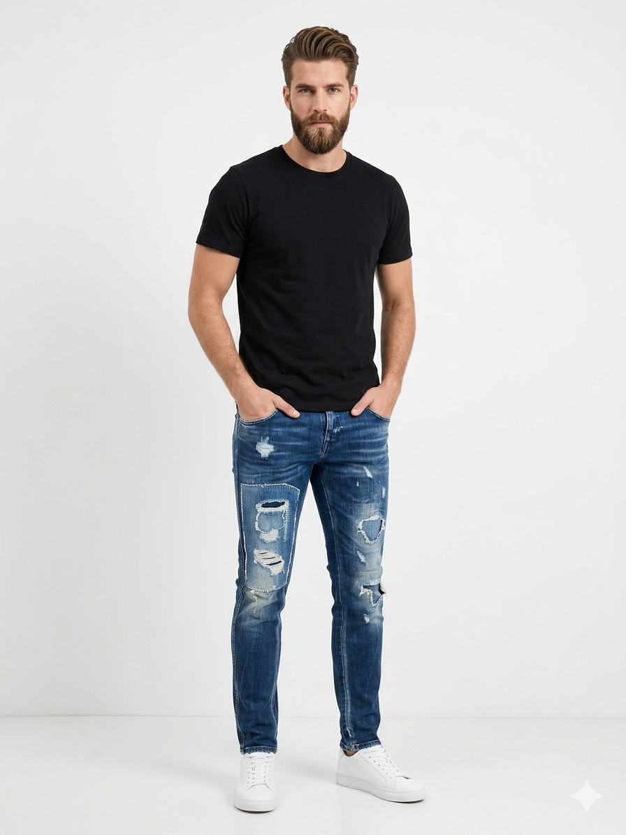 REPLAY RIPPED JEANS SLIM FIT FOR MEN