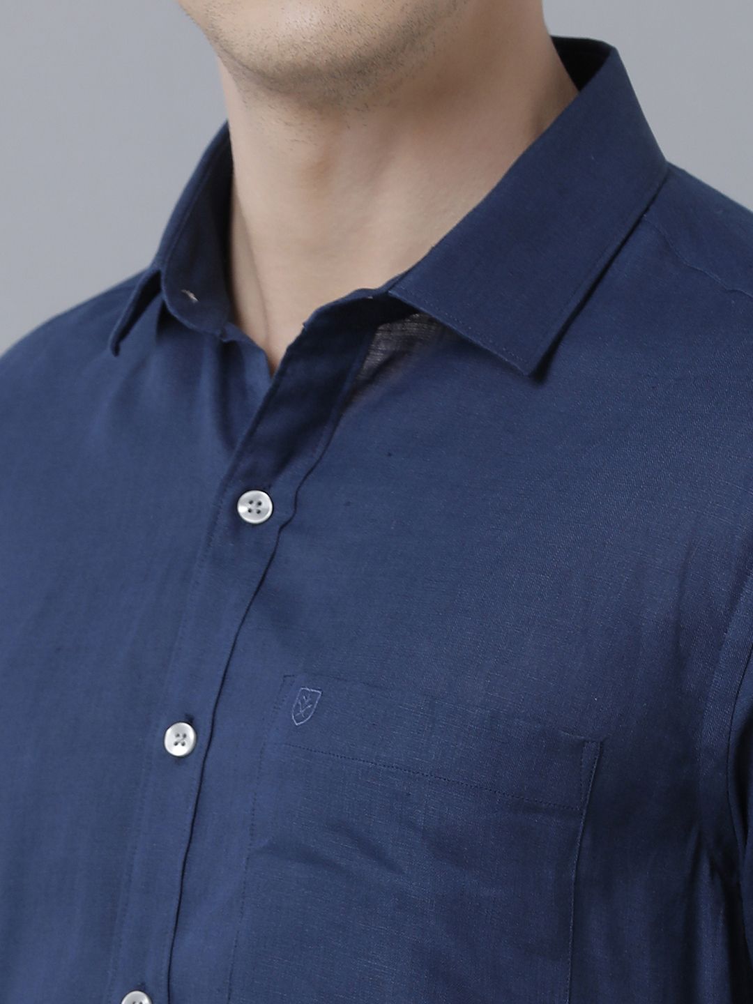 LINEN CLUB STUDIO MEN'S PURE LINEN BLUE SOLID REGULAR FIT HALF SLEEVE CASUAL SHIRT