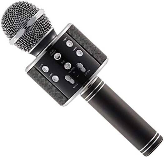 WS-858 ميكروفون كاريوكي لاسلكي محمول بمنفذ USB ومشغل KTV وبلوتوث - أسود