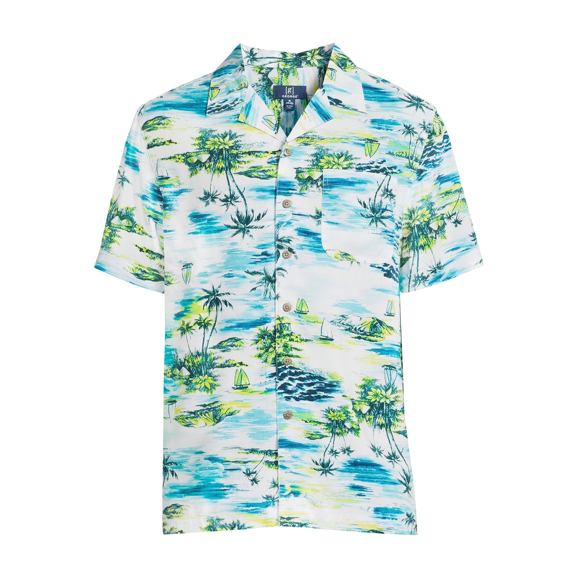 المقاس: M - قميص جورج كامب بأكمام قصيرة من الرايون للرجال والرجال الكبار