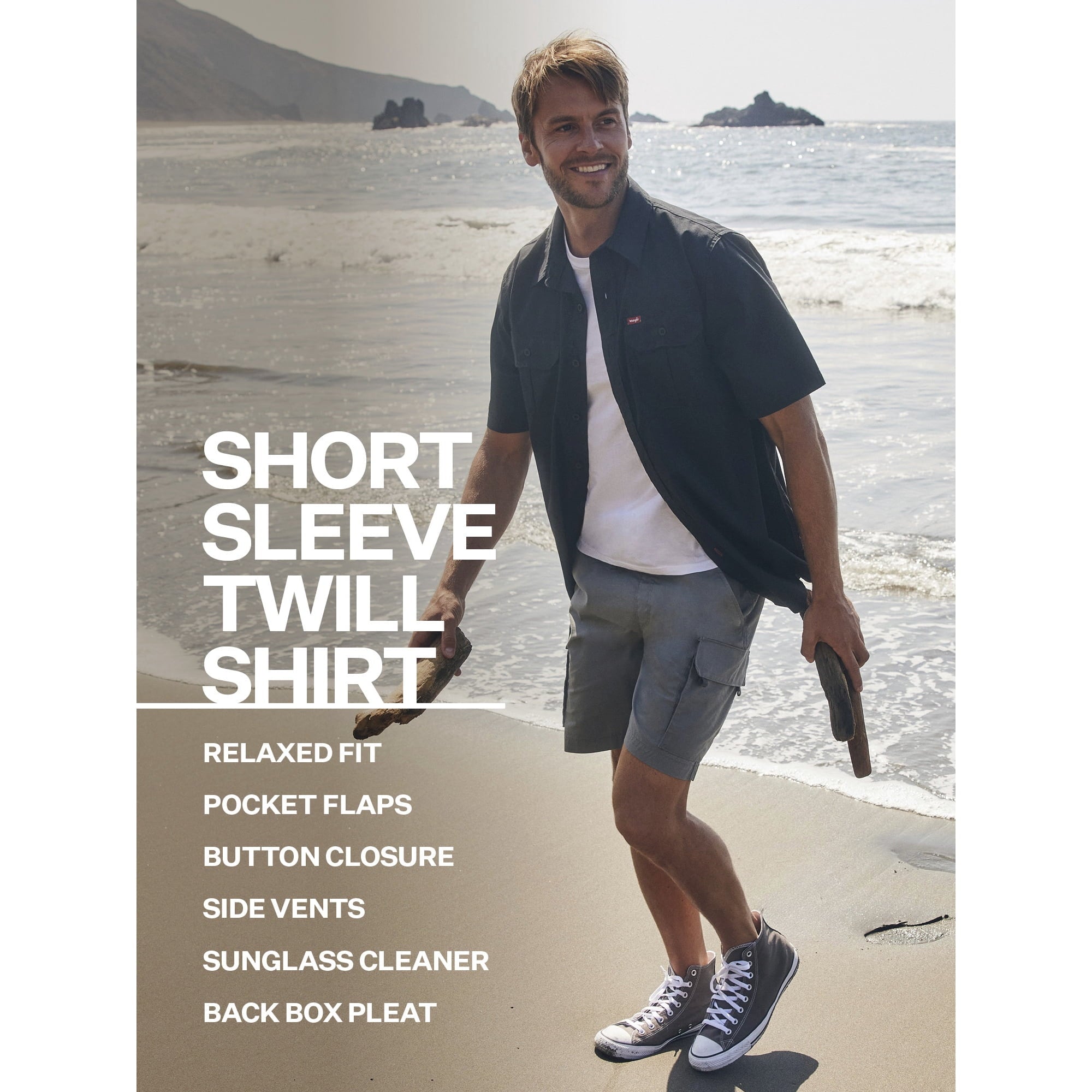 SIZE: 3XL - Wrangler® Men's Relaxed Fit Short Sleeve Twill Shirt