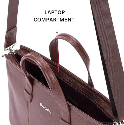 Pierre Cardin Unisex Premium Business Laptop Briefcase 15.6-Inch Laptop Bag Large Capacity Messenger Bag Soft Top Handle Handbag With Long Straps Travel Office Work PB87072 Brown