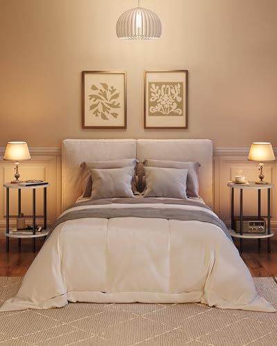 CHOEZON Round Side Table, 2-Tier End Table, Small Round Nightstand with Sturdy Metal Tube, Industrial Coffee Table Round, for Living Room, Bedroom, Greige and Black TBZ01BG