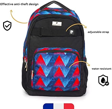 Pierre Cardin 2pcs Set Kids School Backpack with Pencil Case Dimensions: 47x34x15cm (PC23831- Black with Blue-Red Fiery Art)