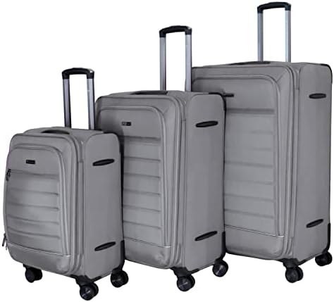 Pierre Cardin Lightweight Luggage TSA Approved Suitcase for Travel, ANTI Theft Double Zipper, 4 Double Wheels, Gallen Collection (Set of 3, Grey)