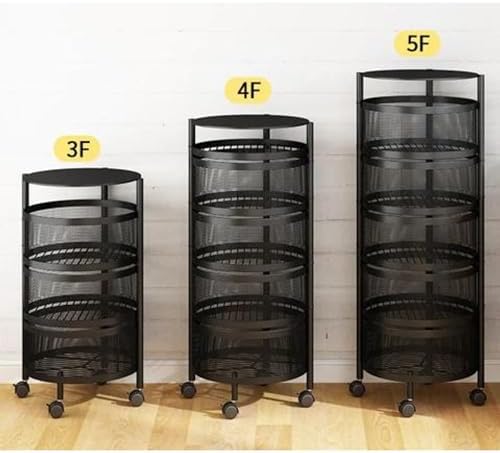 Prince horizone Multi-Layer Kitchen Storage Shelf, Rotatable Kitchen Fruit Vegetable Storage Basket, Storage Rack Floor Standing (Black, 30x30x60 CM)