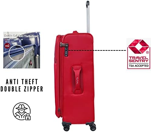 Pierre Cardin Luggage Softside Lightweight Suitcase for Travel, TSA Approved Lock, Anti Theft Double Zipper, Mercury Collection (Set of 3, Red)