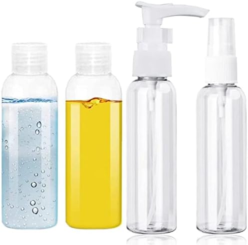 Sonada Travel Bottle Toiletries Set of 4 Empty Clear Plastic Bottles with Disc Top Flip Cap BPA-Free Containers With PVC Bag For Shampoo, Lotions, Liquid Body Soap, Creams, sanitiser (Set of 5)