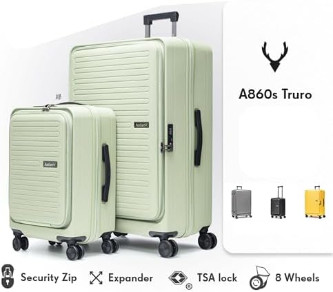 ANTLER Front Pocket Hardside Luggage Set of 2, Expandable 4 Double Wheeled Suitcase for Travel And business Trip. Anti Theft Double Zipper, TSA Lock (Blue)