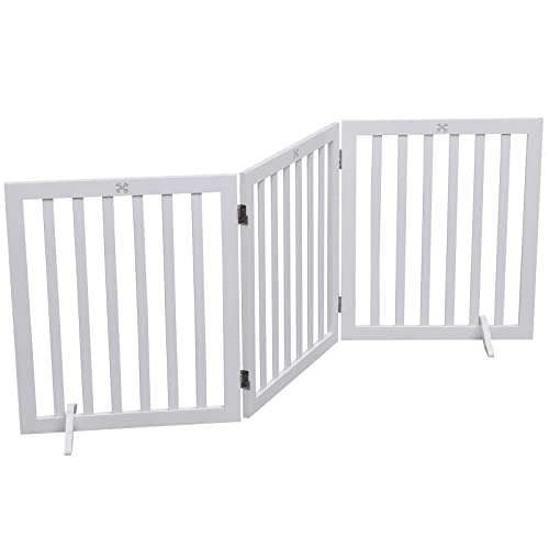 بوابة خشبية للكلاب، بوابة مستقلة للحيوانات الأليفة، سياج قابل للطي للكلاب، 3 ألواح، ارتفاع 60 سم، أبيض