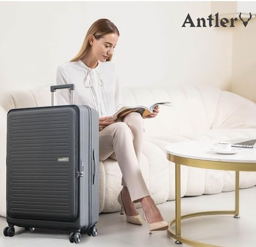 ANTLER Front Pocket Hardside Luggage Set of 2, Expandable 4 Double Wheeled Suitcase for Travel And business Trip. Anti Theft Double Zipper, TSA Lock (Beige)