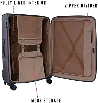 Pierre Cardin Luggage Softside Lightweight Suitcase for Travel, TSA Approved Lock, Anti Theft Double Zipper, Nantes Collection (Checked Luggage 28 Inch, Dark Grey)