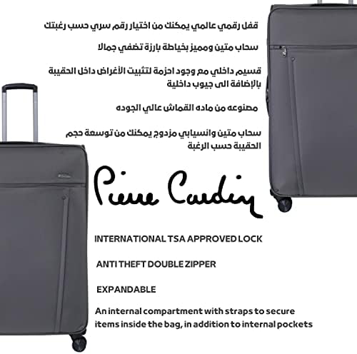 Pierre Cardin Luggage Softside Lightweight Suitcase for Travel, TSA Approved Lock, Anti Theft Double Zipper, Nantes Collection (Checked Luggage 28 Inch, Dark Grey)