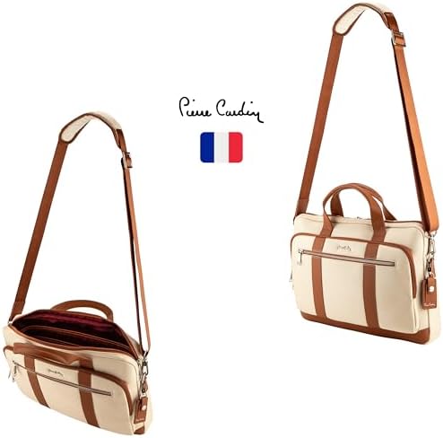 Pierre Cardin Unisex Premium Business Laptop Briefcase 15.6-Inch Laptop Bag Large Capacity Messenger Bag Soft Top Handle Handbag With Long Straps Travel Office Work PB87092 Brown