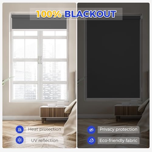 Allesin 100% Blackout Roller Shades, Blinds for Windows with Thermal Insulated & UV Protection Waterproof Fabric