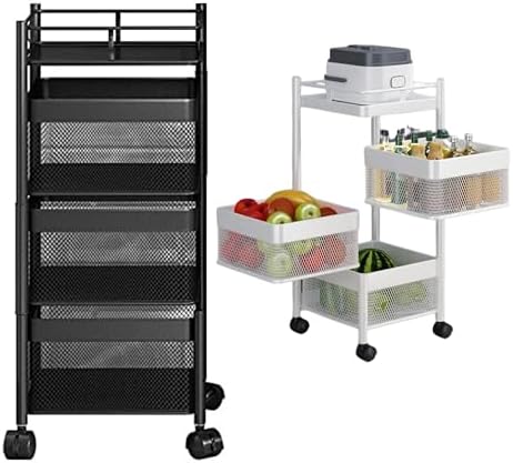 Prince horizon Multi-Layer Kitchen Storage Shelf, Rotatable Kitchen Fruit Vegetable Storage Basket, Storage Rack Floor Standing, (White, 28x28x61 CM)