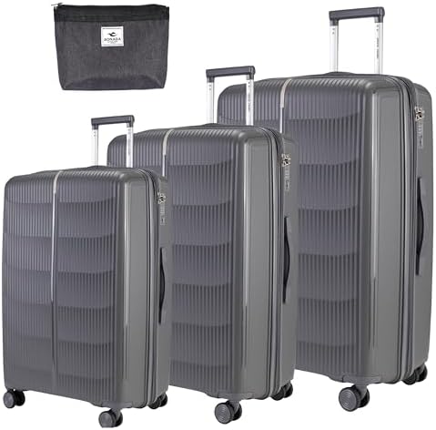 Pierre Cardin Unbreakable Luggage Set of 3, Expandable and Anti Theft Double Zipper Suitcase, 4 Double Smooth and Silent Wheels, TSA Approved Luggage for Travel (GREY)