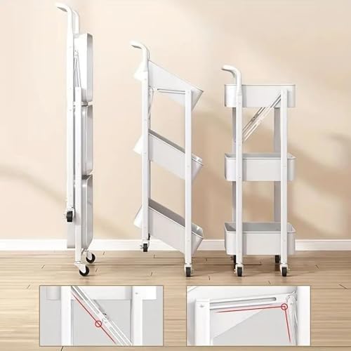 Prince horizon 3 Tier Utility Rolling Cart Foldable Metal Cart with Caster Wheels Rolling Multifunction Storage Unit with Locking Wheels for Bathroom Kitchen (Black, 45X30X85 CM)