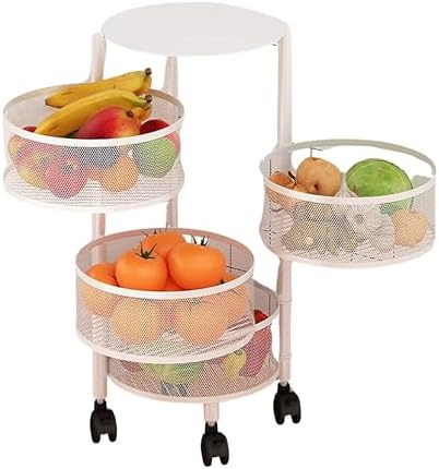 Prince horizone Multi-Layer Kitchen Storage Shelf, Rotatable Kitchen Fruit Vegetable Storage Basket, Storage Rack Floor Standing (White, 30x30x60 CM)