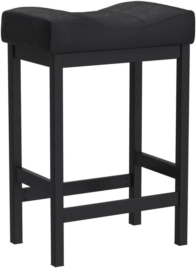 KATDANS Bar Stools Set of 2, 60 cm Counter Height Saddle Bar Stools, Black