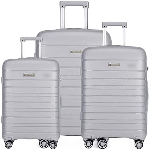 Pierre Cardin UNBREAKABLE Luggage for travel, ANTI Theft Double Zipper Suitcase, 4 Double Wheels (Set of 4, Grey)