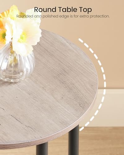 CHOEZON Round Side Table, 2-Tier End Table, Small Round Nightstand with Sturdy Metal Tube, Industrial Coffee Table Round, for Living Room, Bedroom, Greige and Black TBZ01BG