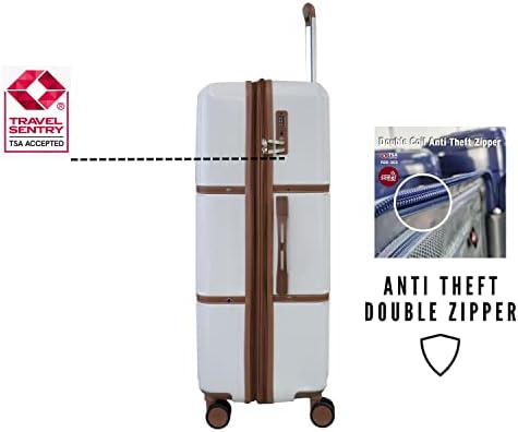 Pierre Cardin Luggage TSA Approved Suitcase for Travel, ANTI Theft Double Zipper Travel bag, Skyline Collection (Checked Luggage 29 Inch, White)