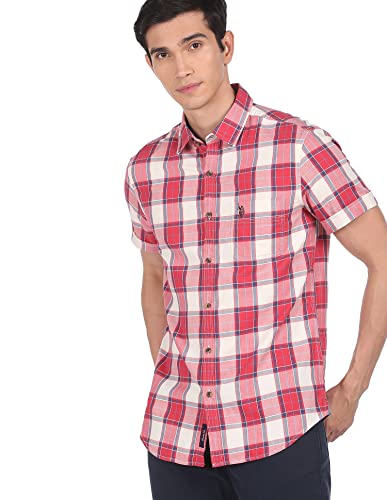 المقاس: L - قميص رجالي بقصّة سليم من US POLO ASSN (UDSHT0411H_RED S)