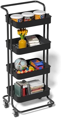 Prince horizon Rolling Storage Utility Cart, Multifunctional Metal Frame Storage Cart for Office, Home, Kitchen, Bedroom, Bathroom, Laundry Room (Black, 39x36x108 CM)
