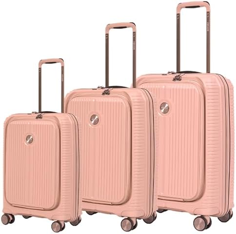 VERAGE Unbreakable Luggage Set of 3 TSA Approved Lock, Expandale Suitcase for Travel, Anti Theft Double Zipper.Front Pocket 3 Size (Peach)