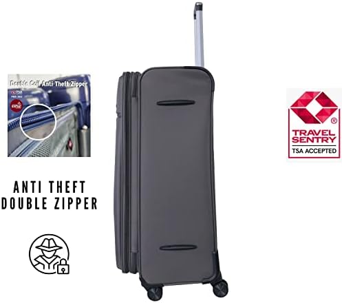 Pierre Cardin Luggage Softside Lightweight Suitcase for Travel, TSA Approved Lock, Anti Theft Double Zipper, Nantes Collection (Checked Luggage 28 Inch, Dark Grey)