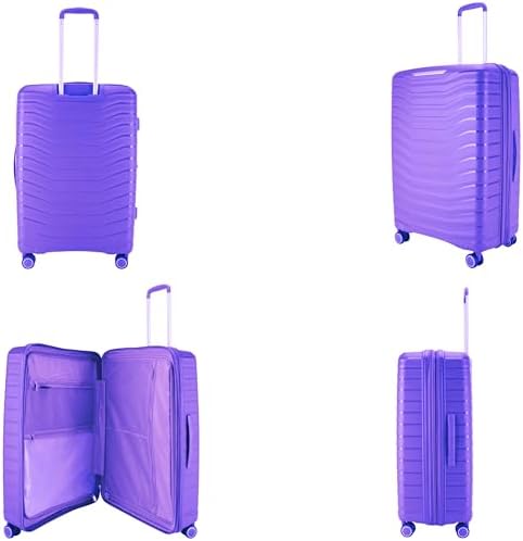 Pierre Cardin Unbreakable Luggage,Expandable Zipper,4 Spiner Whels, Set of 4 PCS (Purple)