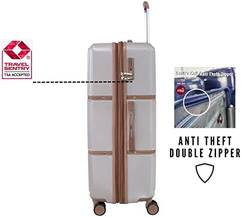 Pierre Cardin Luggage TSA Approved Suitcase for Travel, ANTI Theft Double Zipper Travel bag, Skyline Collection (Set of 3, Champagne)