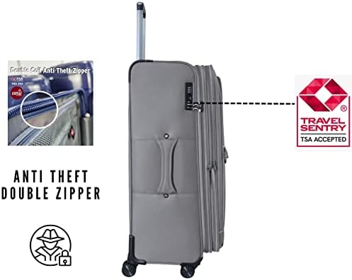 Pierre Cardin Lightweight Luggage TSA Approved Suitcase for Travel, ANTI Theft Double Zipper, 4 Double Wheels, Gallen Collection (Set of 3, Grey)
