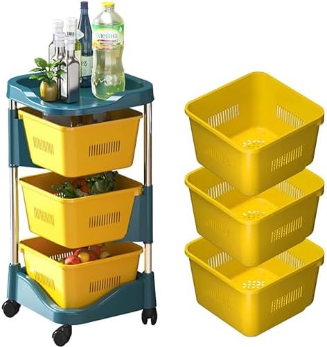 Prince horizo Multi-Layer Kitchen Storage Shelf,metal pp Rotatable Kitchen Fruit Vegetable Storage Basket, Square Kitchen Storage Rack Floor Standingn (Black, 34x34x61 CM)