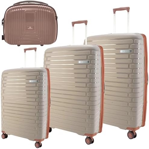 Sonada Unbreakable Luggage Unisex,Double Zipper,Expandable, TSA Lock With 4 Double Silent Wheels Set of 4 (CHMPAGNE)