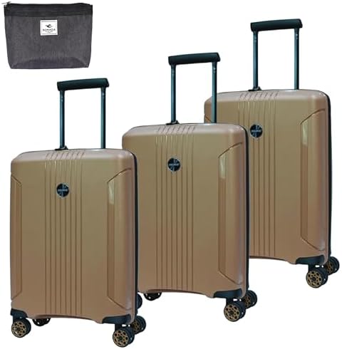 VERAGE UNBREAKABLE Hard Shell Luggage TSA Approved Suitcase for Travel, Expandable and Anti Theft Double Zipper Suitcase set of 3, 4 Double Spinner (Champagne)