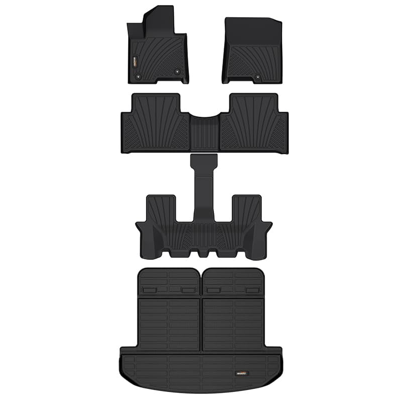 Binmotor-All Weather Floor Mats Set for Kia Sorento 2021-2025 6/7 Passenger(Not for Hybrid), 1st & 2nd & 3rd Row Full Set, Guard Heavy Duty TPE Car Floor Liners Sorento Accessories