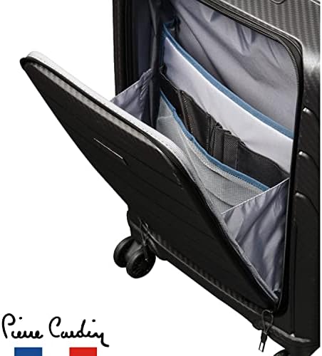 Pierre cardin 20 Inch laptop trolley bag Strong shell Front Pocket with Laptop Compartment rolling laptop bag for business and Travel (Grey)