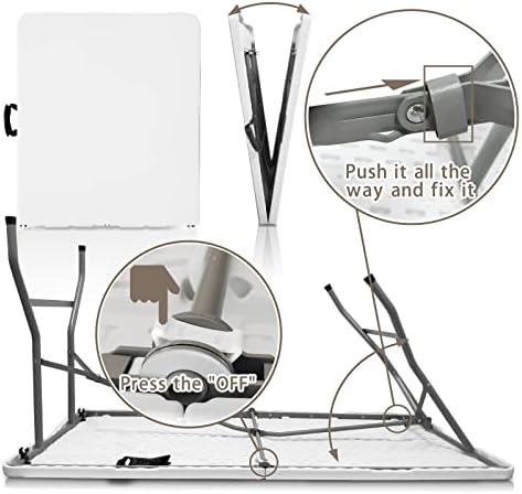 Camp Solutions Bi-Fold Plastic Folding Table, 5 FT Folding Table, Plastic Portable Tables for Dining Parties Card Picnic Camping, Granite White