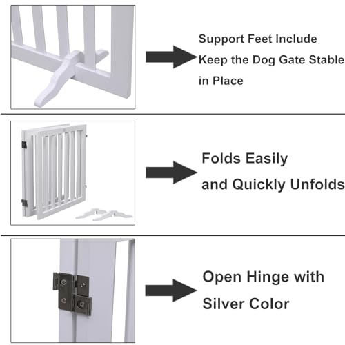 بوابة خشبية للكلاب، بوابة مستقلة للحيوانات الأليفة، سياج قابل للطي للكلاب، 3 ألواح، ارتفاع 60 سم، أبيض