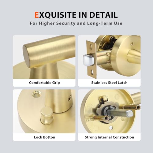 Haidms Gold Heavy Duty Door Handle Interior,Privacy Door Lever Handle, Bathroom Door Handles Interior, Modern Bedroom Door Handle