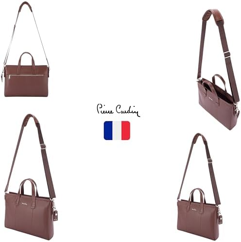 Pierre Cardin Unisex Premium Business Laptop Briefcase 15.6-Inch Laptop Bag Large Capacity Messenger Bag Soft Top Handle Handbag With Long Straps Travel Office Work PB87072 Brown