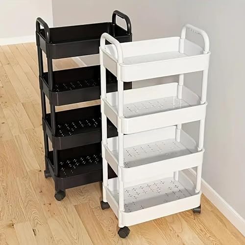 Prince horizon 3-5 Tier Rolling Utility Cart, Multifunctional Metal Frame Storage Cart for Office, Home, Kitchen, Bedroom, Bathroom, Laundry Room (White, 27x44x86 CM)