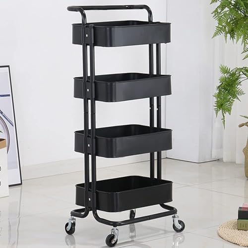 Prince horizon Rolling Storage Utility Cart, Multifunctional Metal Frame Storage Cart for Office, Home, Kitchen, Bedroom, Bathroom, Laundry Room (Black, 39x36x108 CM)