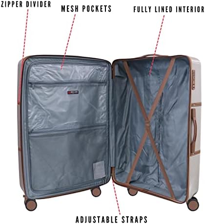 Pierre Cardin Luggage TSA Approved Suitcase for Travel, ANTI Theft Double Zipper Travel bag, Skyline Collection (Checked Luggage 29 Inch, White)